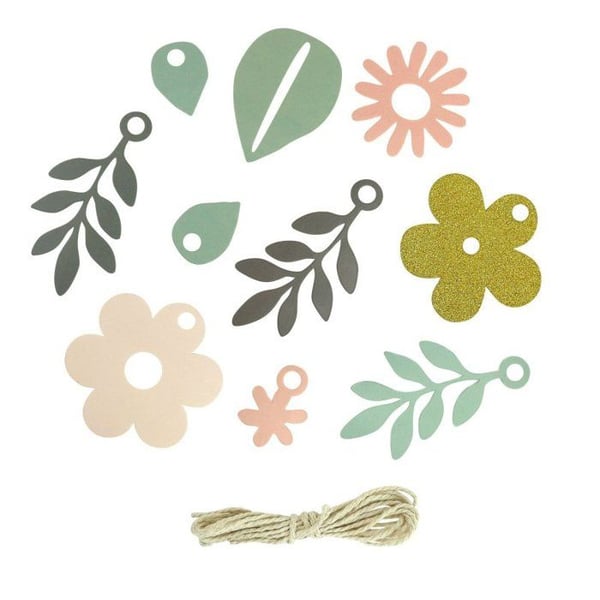MégaCréa DIY - Etikettblad och blomma med snöre 10 stycken