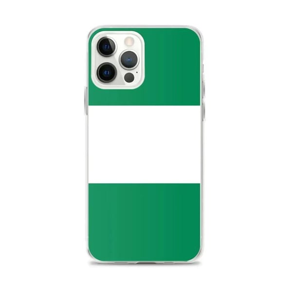 Telefonhållare – Nigerias Flagga – Kompatibel med iPhone 12 Pro Max – Flexibla Fodral – Slitstarka och Stötsäkra - Silikon - Pixelforma