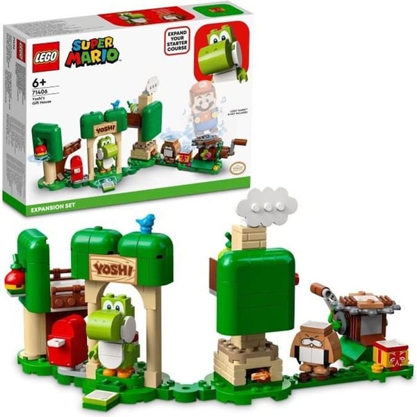 LEGO 71406 Super Mario Expansionsset Yoshis presenthus, Super Mario-leksak, minifigur, med karusell, barn 6 år