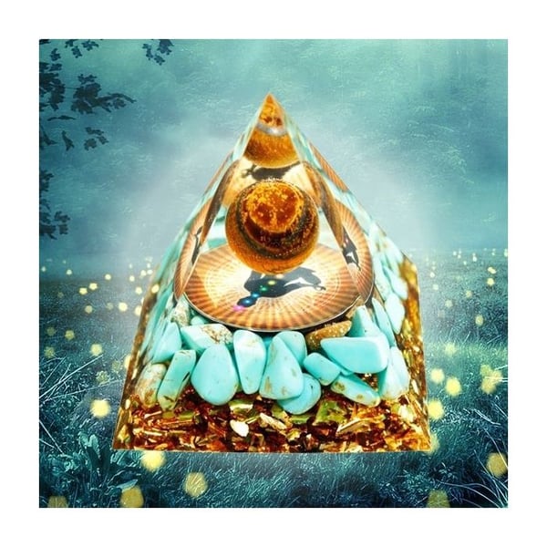 Orgonite Pyramid 7 Chakras Tiger Eye Turkos