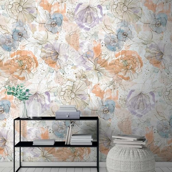 Non-woven tapet 396942 beige orange Blau blå blommor floral Aquarell Dreams A.S. Creation