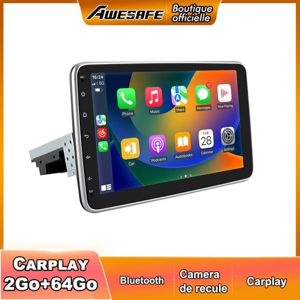 AWESAFE bilradio 1 din Android 13 [2Go+64Go] Universell bilmodell 10-tommers skjerm Støtter GPS Carplay Android Auto WiFi BT