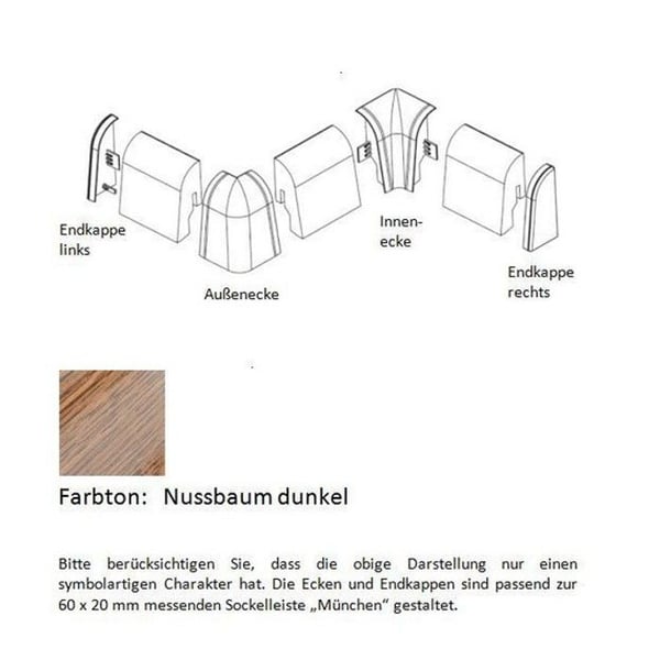 Ändstycken och hörn för MDF plastlist 60 x 20 mm Valnöt av PROVISTON