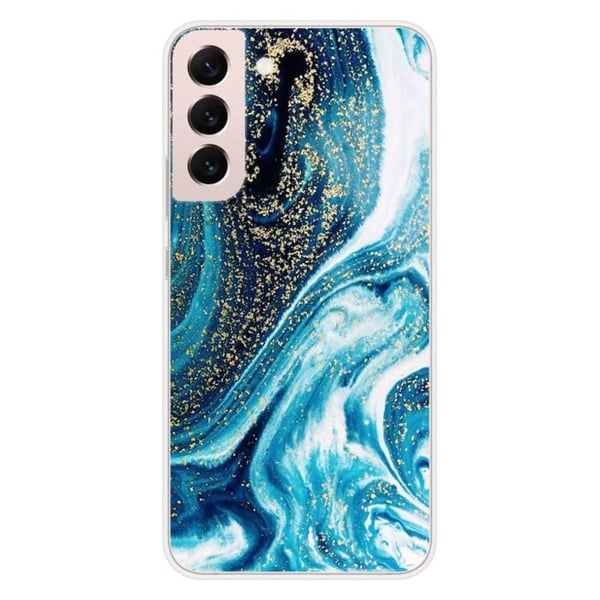Siliconetskal - Kompatibel med Samsung Galaxy S22 Plus - design i blå glittrande marmor