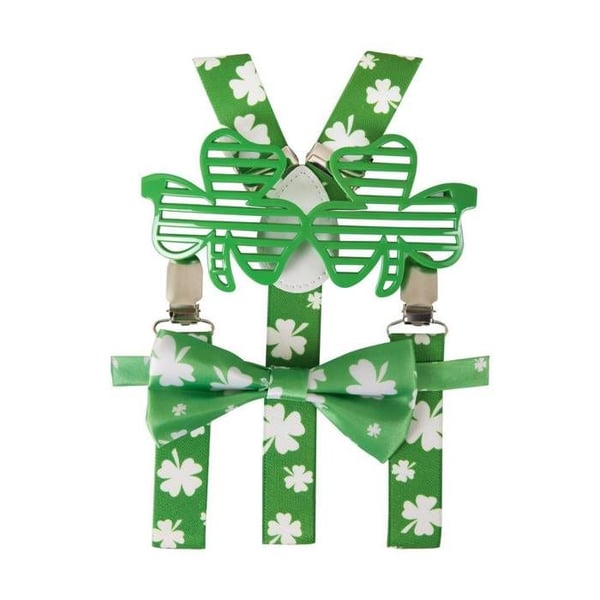 Pack med hängslen, fluga och glasögon St Patrick - PTIT CLOWN - Grön & Vit - 3 delar