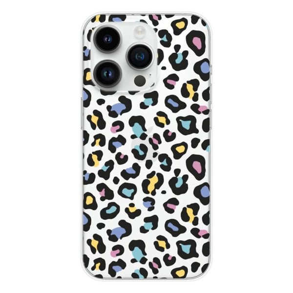Tryckt silikonfodral som är kompatibelt med Apple iPhone 14 Pro Colorful leopard