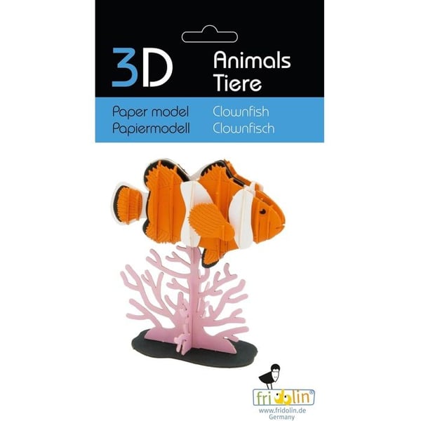 3D-pappermodell - FRIDOLIN - Clownfisk - Laserskuren kartong - 8,5 x 9 x 5 cm - Från 8 år