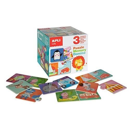 APLI Box med 3 minnesspel - Domino - Pussel