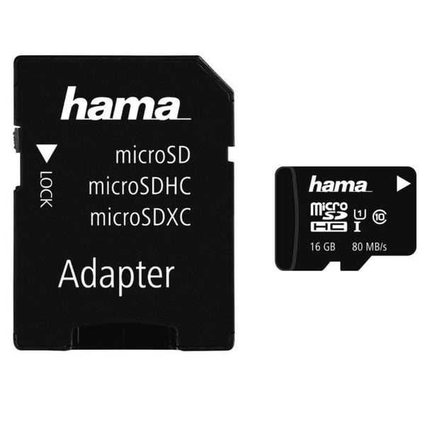 Minneskort - HAMA - MicroSDHC 16GB - Klass 10 - UHS-I 80 MB/s - Adapter ingår