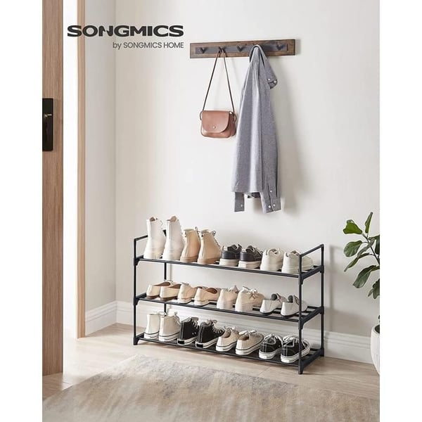 Songmics Skohylla, tre nivåer, metall, svart, 30 × 92 × 54 cm