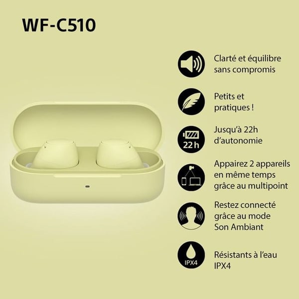 Sony WFC510Y Trådlösa hörlurar Gul Bluetooth 5.3