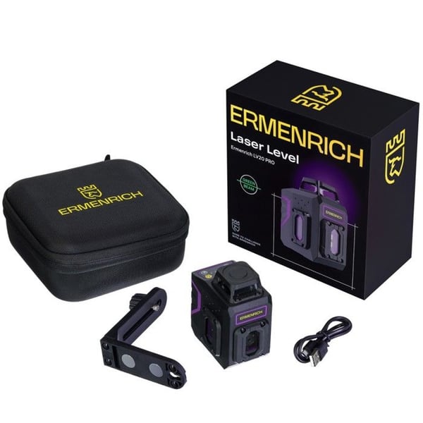 Bygglaser - ERMENRICH - LV20V PRO - 6 gröna linjer 360° - Självnivellerande - Batteri 4000mAh USB-C