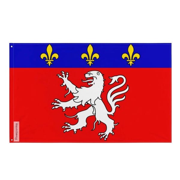 Flagga Grand Lyon – 96 x 144 cm – Hållbar Polyester – 2 Metallöglor – Inomhus / Utomhus – Pixelforma