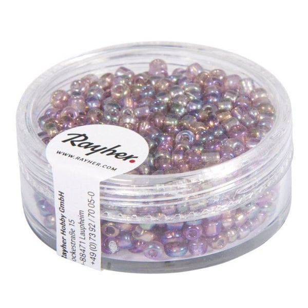 Fröpärlor, 2,6 mm ø, transparent blank, lila, ask 17 g