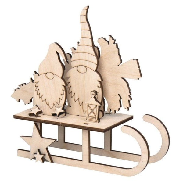 Dekor 3D - Julnissar - Träsläde - 16,5 x 11 cm - 6 bitar att sätta ihop - Inomhus