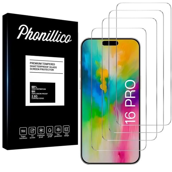 Film härdat glas för iPhone 16 PRO [Pack 4] Skärmskydd Phonillico®