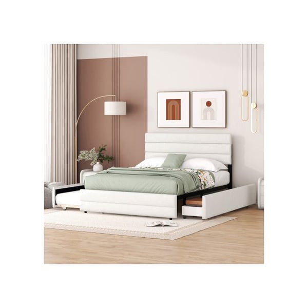 Lit plattform - MUVOE - 140 x 200 cm - Beige - 2 förvaringslådor - 2 platser