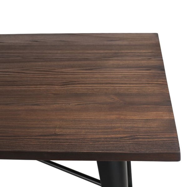 Rektangulärt bord 140×80 cm – Skiva i mörkt massivt trä och ben i matt svart metall – Industriell stil