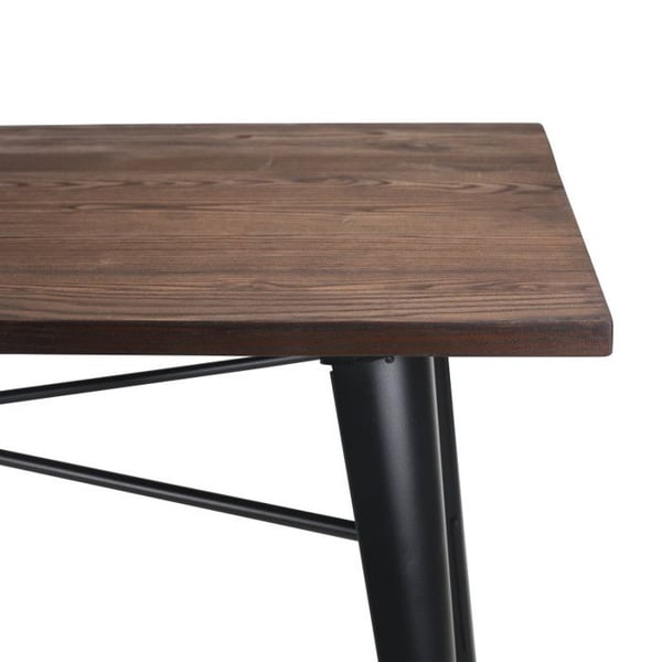 Rektangulärt bord 140×80 cm – Skiva i mörkt massivt trä och ben i matt svart metall – Industriell stil