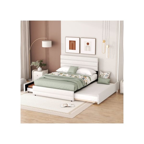Lit platform - MUVOE - 140 x 200 cm - Beige - 2 opbevaringsskuffer - 2 pladser