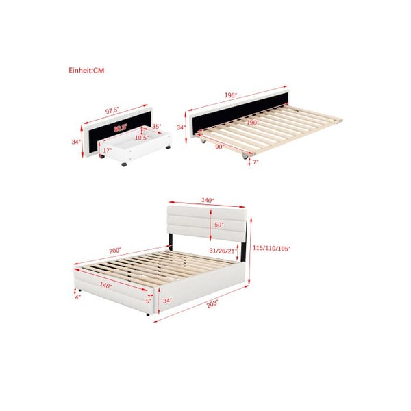 Lit platform - MUVOE - 140 x 200 cm - Beige - 2 opbevaringsskuffer - 2 pladser