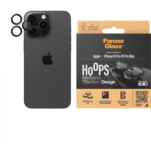 Skyddsringar - PanzerGlass HoOps - iPhone 16 Pro/15 Pro - Rundhet 2.5D - Hårdhet 9H - Tjocklek 0.4 mm