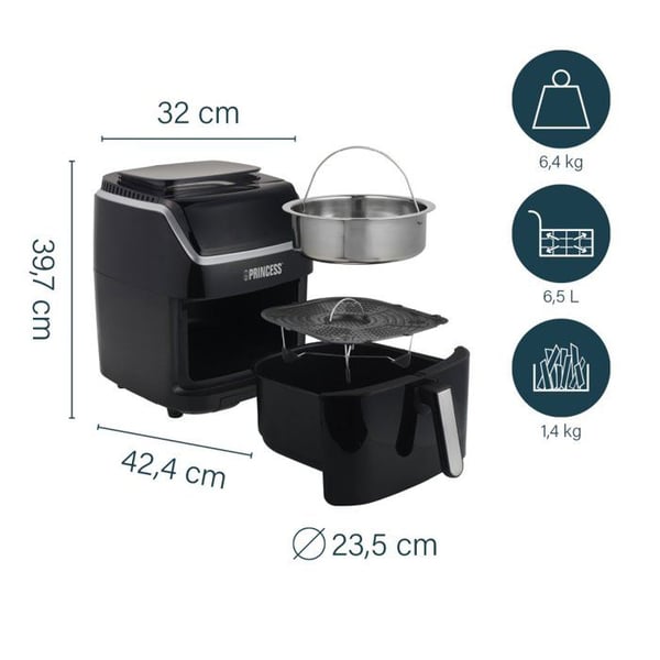 Princess 182080 Damp-Aerofryer – Dampskaber og Aerofryer 2 i 1 – 6.5L volumen