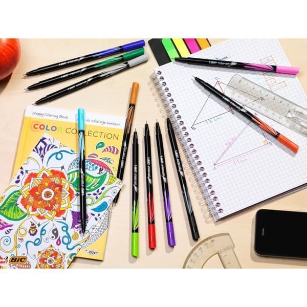 BIC Intensity Stylos Feutres Pointe Fin (0,8 mm) - Färger i Assortiment, Förpackning med 10