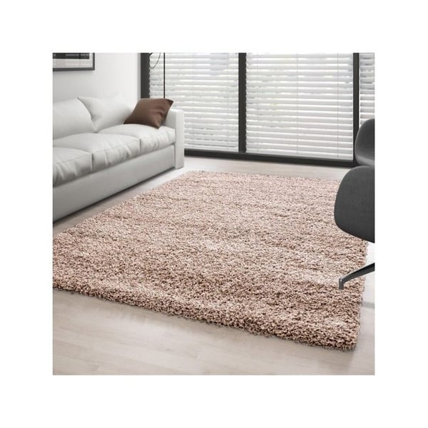 Mjuk och fluffig Shaggy matta 30 mm för vardagsrum och sovrum (Dimension: 120 cm rund - Färg: Beige)