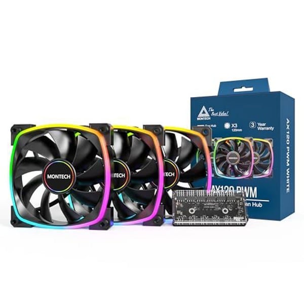Fläkt - MONTECH - AX 120 mm - PWM - RGB-belysning - Tyst 27,9 dB(A)