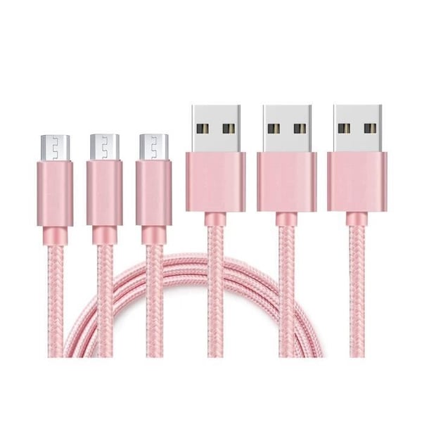 Lot 3 Kablar för ASUS ZENFONE 5 LITE - 4 MAX - 3 MAX - MAX M1 - MAX M2 - GO - USB-kabel Nylon Flätad Rosa [Phonillico®]
