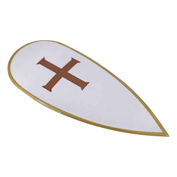 Metallsköld, förlängd templarmodell S4001, i metall med bakfjädrar att hänga upp för dekoration, mått 9'