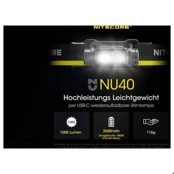 NiteCore NU40 LED pandelampe med batteri 1000 lm NC-NU40