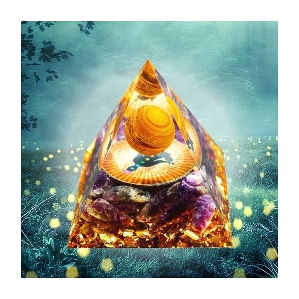 Orgonite Pyramid 7 Chakras Tiger Eye och Ametist