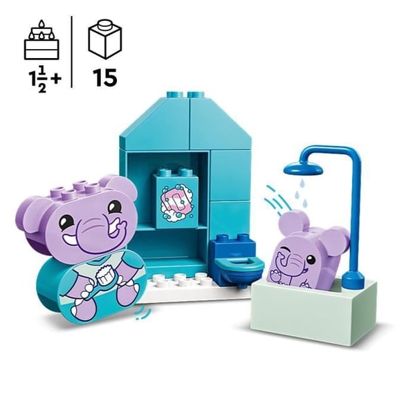 LEGO® 10413 DUPLO Mina första Mina Dagliga Ritualer - Bad, pedagogisk leksak för bebisar, Inkluderar 2 elefantfigurer