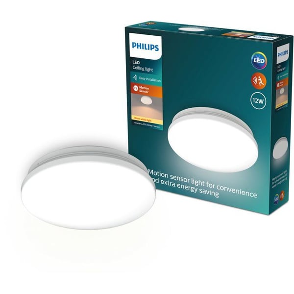 Samtida LED-taklampa - PHILIPS - Acuna Rund 12W 4000K - Vit syntetisk skärm - Rörelsedetektor