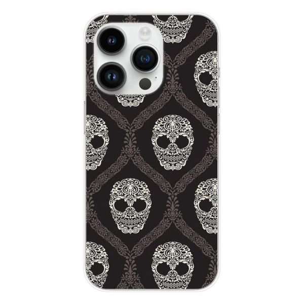 Siliconfodral med tryck - 1001 fodral - Apple iPhone 14 Pro - Blommig skalle - Transparent - Semi-stiftad