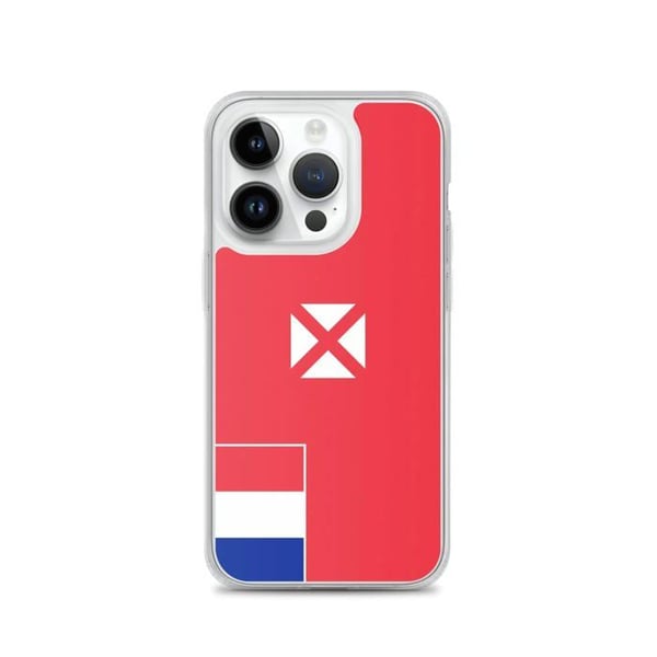 Mobilskal – Wallis-och-Futuna-flagga – Kompatibel med iPhone 14 Pro – Flexibelt fodral – Stöttåligt och chockresistent – Silikon – Pixelforma