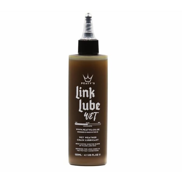 Peaty's LinkLube Wet — kedjeolja 120 ml för fuktiga förhållanden (nedbrytbar)
