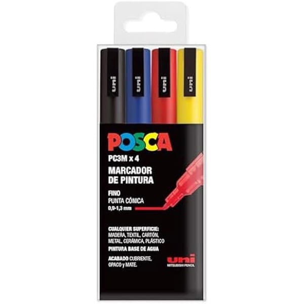 Posca-markörer - POSCA - PC3M - Paket med 4 - Fin spets - Blå färg