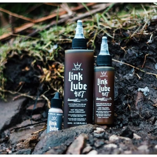 Peaty's LinkLube Wet — kedjeolja 120 ml för fuktiga förhållanden (nedbrytbar)