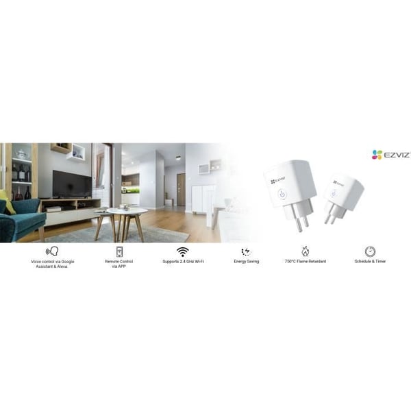 Smart stik - EZVIZ - T30-B - Wi-Fi 10A - Forbrugsanalyse - Program, timer - Energibesparelse
