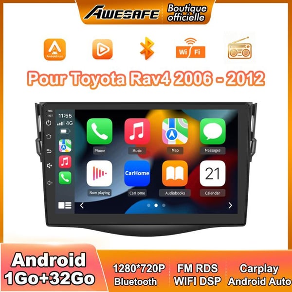 AWESAFE Android 13 bilradio för Toyota Rav4 (2006-2012) 1Go+32Go med 9'' pekskärm Carplay Android Auto GPS Bluetooth