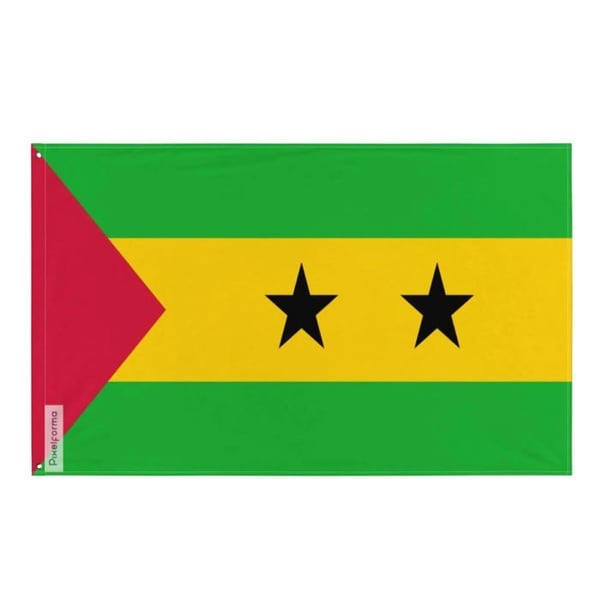 Flagga av São Tomé och Príncipe – 60 x 90 cm – Hållbar polyester – 2 metallöglor – Inomhus / Utomhus – Pixelforma