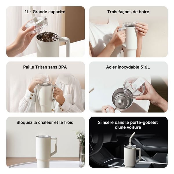 Mug med sugrör - Xiaomi - Mugg i rostfritt stål - 1L - Isolering 6h - BPA-fri Tritan sugrör