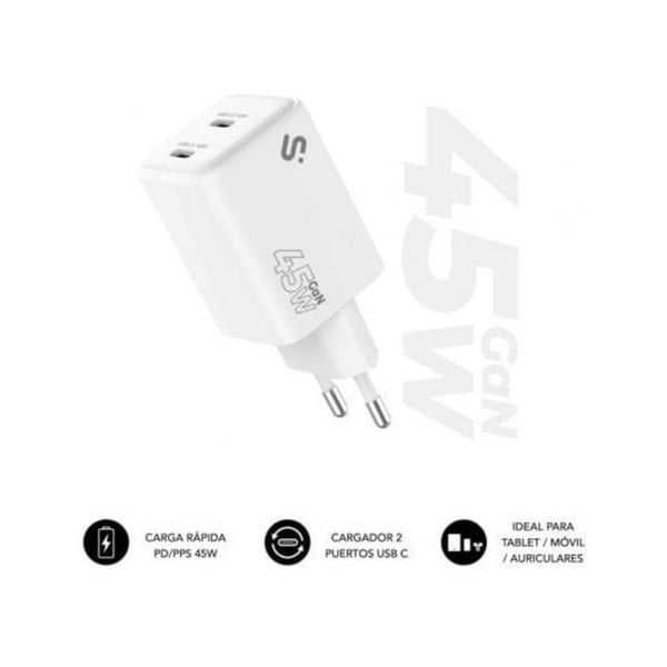 Subblim GaN 45W laddare dubbel USB-C snabb laddning kompakt universell
