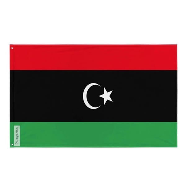Libyenflagga – 60 x 90 cm – Slitstarkt polyester – 2 metallöglor – Inomhus-/utomhusbruk – Pixelforma