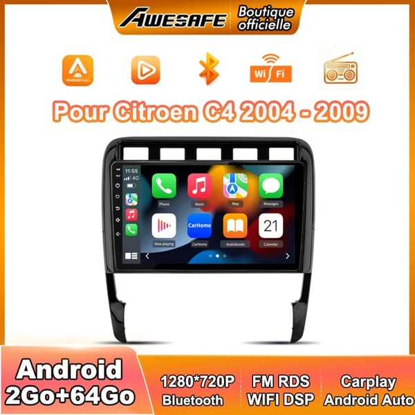 AWESAFE Bilradio Android 13 för Porsche Cayenne 9PA (2002-2010) 2Go+64Go 9'' Skärm med Carplay GPS WiFi Bluetooth Android Auto