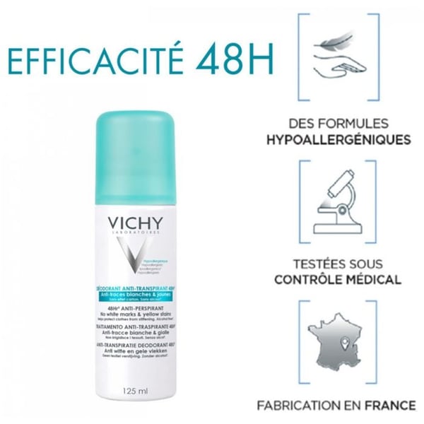 Vichy Deodorant Anti-Farve Hvid & Gul 48h Spray Sæt af 2 x 125ml
