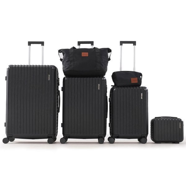 Set med 6 Resväskor, väska 75cm/66cm/55cm/30cm + Fällbar Resväska med Sminkväska Svart